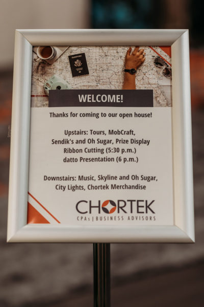 Chortek Summer 2019 Open House - Signage directing guests where to go for what activities