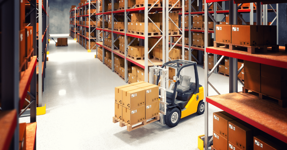 5 Ways the Acumatica Cloud ERP for Distribution Simplifies Item Management - Image of a forklift carrying boxes in a warehouse
