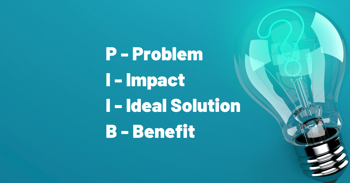 Business Problem-Solving with PIBB - Image of a lightbulb with PIIB - Problem, Impact, Ideal Solution, Benefit