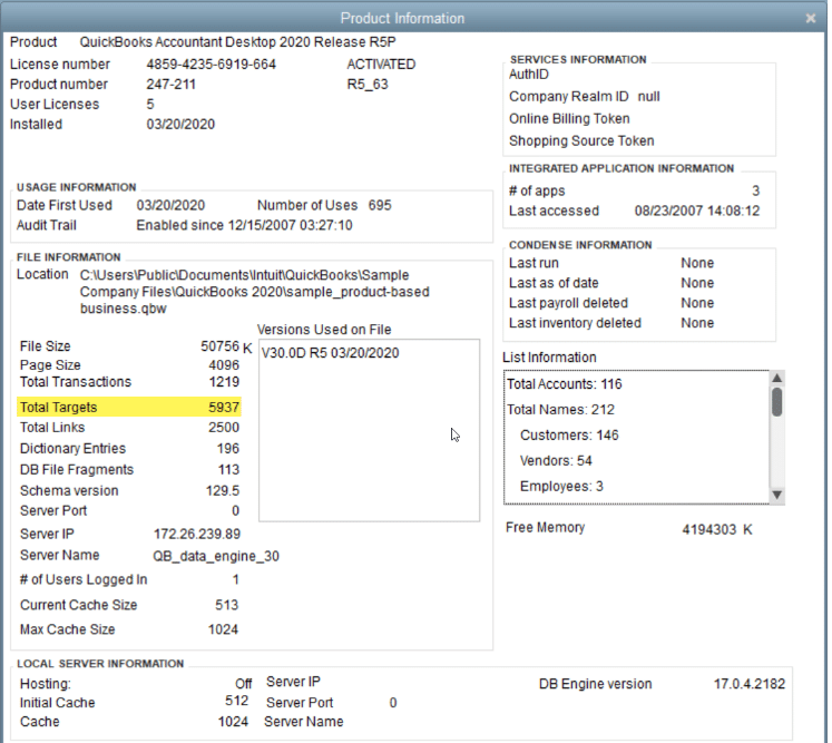 Total Targets - A screenshot from QuickBooks that shows where to find Total Targets
